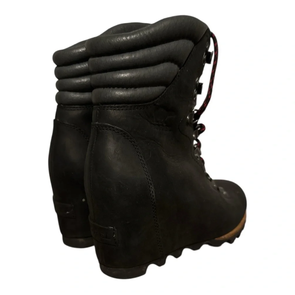 Sorel Black Lace Up Wedge Boots with Weatherproof Design - Picture 4 of 10